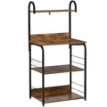 Kitchen Shelf Unit with 4 Shelves and Side Hooks for Compact Storage Rustic Brown