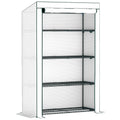 4 Tier Lean-to Mini Greenhouse with Reinforced PE Cover and Roll-Up Door by Outsunny