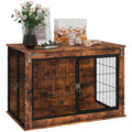 Rustic Brown Dog Crate Furniture with Flip Up Top and Two Doors for Large Dogs by PawHut
