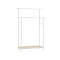 Double Rod Clothes Rail in Cloud White and Natural Beige with Storage Shelf by Songmics
