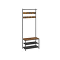 Rustic Brown and Black Coat Rack with Shoe Storage and Metal Frame by Vasagle