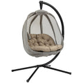 Hanging Egg Chair With Stand, Cushions, Indoor/Outdoor, Khaki Outsunny