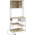Kitchen Baker’s Rack with Shelves and Power Station for Organised Worktops Oak White