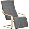 Wooden Reclining Lounger Chair with Adjustable Footrest and Removable Cushion, Dark Grey