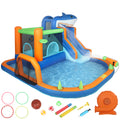 Kids Inflatable Bouncy Castle with Water Slide and Ball Pit for Garden Play Blue Orange AOSOM
