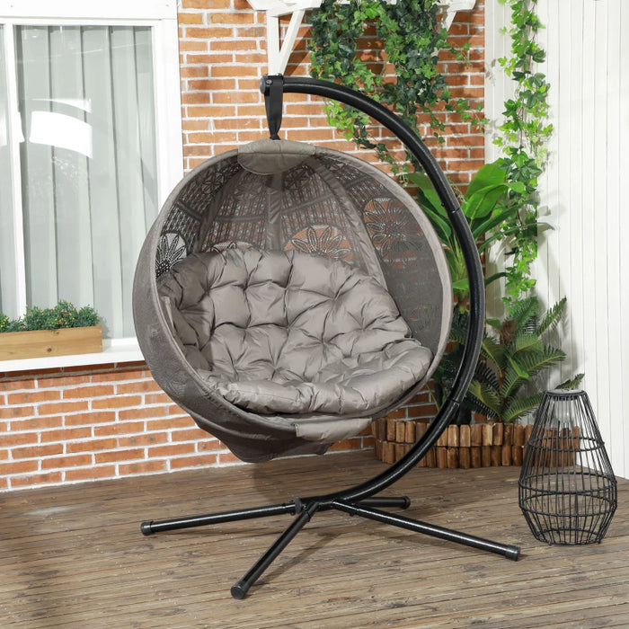Image of a Hanging Basket Chair With Stand, Brown