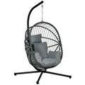 Image of an Outsunny Hanging Egg Chair With Stand, Grey