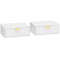 Floating Bedside Table Set with Drawer for Clutter-Free Storage Wall Mounted White AOSOM