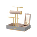 Dove Grey and Gold Metal Jewellery Stand with Mirror for Dressing Table by Songmics