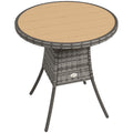Round Rattan Garden Dining Table for 2 to 4 People with Easy Clean Top Mixed Grey Outsunny