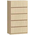 Chest of Drawers with 5 Spacious Handleless Drawers for Bedroom Storage Natural Wood AOSOM