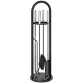 5 Piece Metal Fireplace Tool Set With Brush Shovel Poker and Ash Bucket, Black & Silver