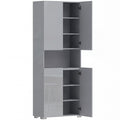 Tall Cupboard For Kitchen Storage with Adjustable Shelves and Soft Close Doors Modern Grey High Gloss 68x34x180cm Homcom