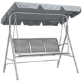 Light Grey 3 Seater Metal Garden Swing Chair With Canopy For Patio Relaxation Outsunny