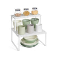Stackable Expandable White Spice Rack Set of 2 for Cupboard Storage Organisation by Songmics