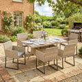 Rattan Garden Dining Set for 6 with Cushioned Chairs and Easy Clean Table Light Brown Outsunny