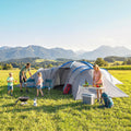 6-9 Person Tunnel Camping Tent With 3 Bedrooms, Living & Porch, Light Grey