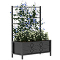 Black Raised Garden Bed with Trellis Galvanised Planter Box with Drainage for Vegetables and Herbs by Outsunny