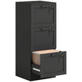 Black Lockable 3 Drawer Office Filing Cabinet With Smooth Rolling Wheels For Home Office 40W x 40D x 101H cm Homcom