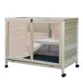 Indoor Wooden Guinea Pig Hutch with Two Levels Ideal for Small Pets, Natural Wood
