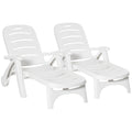 White 2 Piece Folding Sun Lounger Set With Wheels And 5 Position Reclining Backrest