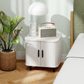 Bedside Table with Sliding Tambour Door, Two Shelves, Black Metal Legs for Organised Bedroom Storage White Wood Effect
