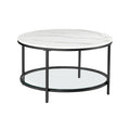 Round White Faux Marble Coffee Table with Black Metal Frame for Living Room by Vasagle
