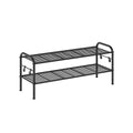 Extra Wide 2 Tier Metal Shoe Rack with Hooks for Hallway Storage in Black by Songmics