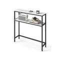 Slim 2 Tier Hallway Sofa Table Marble White and Black Finish Space Saving Design by Vasagle