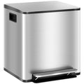 Double Bin For Kitchen Bin with Dual Compartments for Rubbish and Recycling, Stainless Steel, Silver Homcom