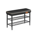 Black Shoe Bench with Cushioned Seat and Storage Shelf in Synthetic Leather by Vasagle