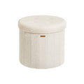Teddy Fleece Round Foldable Storage Ottoman Stool with Removable Lid for Living Room by Songmics