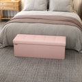 Large Pink Linen Storage Ottoman Bench Upholstered End of Bed Seat with Hinged Lid by Songmics