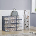 12 Pack Stackable Plastic Shoe Storage Boxes Transparent with Charcoal Blue Lids by Songmics