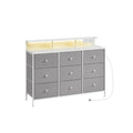 Storage Unit with 9 Fabric Drawers LED Lights and USB Charging Station by Songmics
