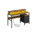 135 cm Wide Gaming Desk with LED Lights Rustic Brown Songmics