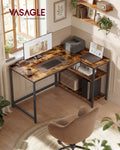 Reversible Rustic Brown L-Shaped Corner Desk with Adjustable Shelves by Vasagle VASAGLE