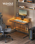 Gaming Desk with LED Lights Monitor Shelf and Power Outlets for PC Setup by Vasagle