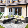 Rattan Corner Sofa Set, 7 Seater With Coffee Table, Cushions Outsunny