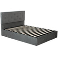 Ottoman Double Bed Frame with Gas Lift Storage and Dark Grey Padded Velvet Headboard Homcom