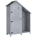 Small Grey Wooden Storage Shed with 3 Shelves and Log Rack for Garden Organisation 121 x 45 x 180cm Outsunny