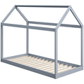 Scandinavian Style Wooden Single Bed Frame For Kids With Solid Pine Base Grey