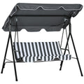 Grey 3 Seater Garden Swing Chair with Cushions and Adjustable Canopy for Outdoor Use