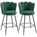 Set of 2 Dark Green Velvet Bar Stools with Swivel Seats and Backrest for Kitchen Counters