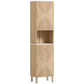 Slimline Bathroom Storage Cabinet With Shelves And Drawer For Small Spaces Wood Effect AOSOM