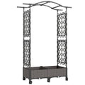 Raised Garden Planter with Trellis Arch and Wheels for Climbing Plants and Easy Movement, Black Outsunny