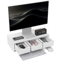 White Monitor Stand Riser with 3 Drawers for PC Laptop and Small Printer by HOMCOM