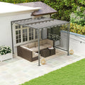 Metal Pergola, Retractable Fabric Roof, Slatted Side Panel, 3 x 2.8m, Grey