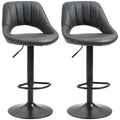 Modern Adjustable Bar Stools With Backs Kitchen Island Seating Grey Faux Leather, Set of 2 Homcom