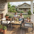 Modular Garden Sofa Set With Deep Cushions and Weatherproof Frames for Relaxing Outdoors Beige